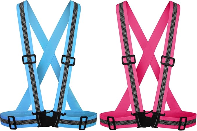 Reflective Vest Running Gear,Reflective Straps Safety Vest High Visible Vest for Night Running,Cycling,Motorcycle,Walking Vest 2Pack