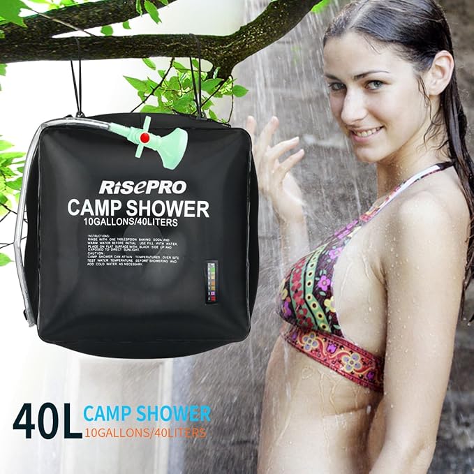 10 gallons/40L Solar Shower Bag Solar Heating Camping Shower Bag with Temperature Hot Water Outdoor Hiking Climbing XH07