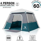 Camping Tents 4/6 Person Pop Up Instant Tent - Setup in 60s for Family Camping, Windproof Design, Family Cabin Tent with Rainfly & Backpack Carry Bag