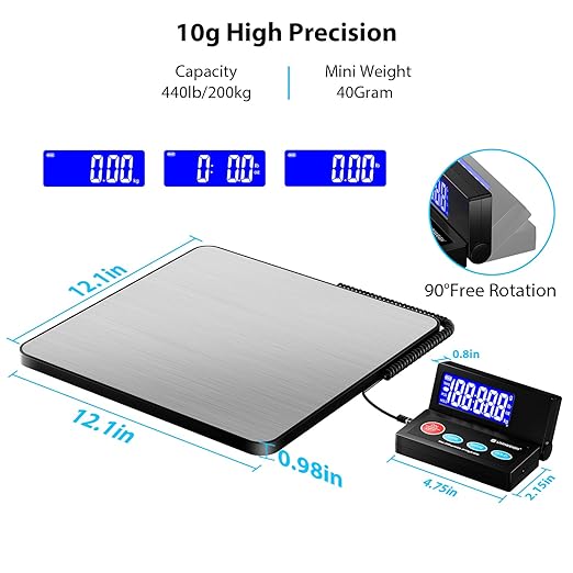 Shipping Postal Scale 440lb,Commercial Weight Scale for Packages,Postage,Luggage,Small Business, Mail, Warehouse, Home, Battery & Charging Cable Included