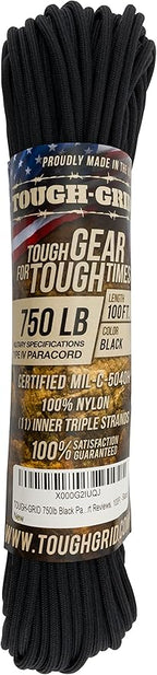 TOUGH-GRID Paracord Rope 750 lbs Nylon Parachute Cord, Made in USA Survival Kit, Outdoor Adventures, Camping, Tactical Gear & Emergency Supplies, Military Type IV Mil-Spec