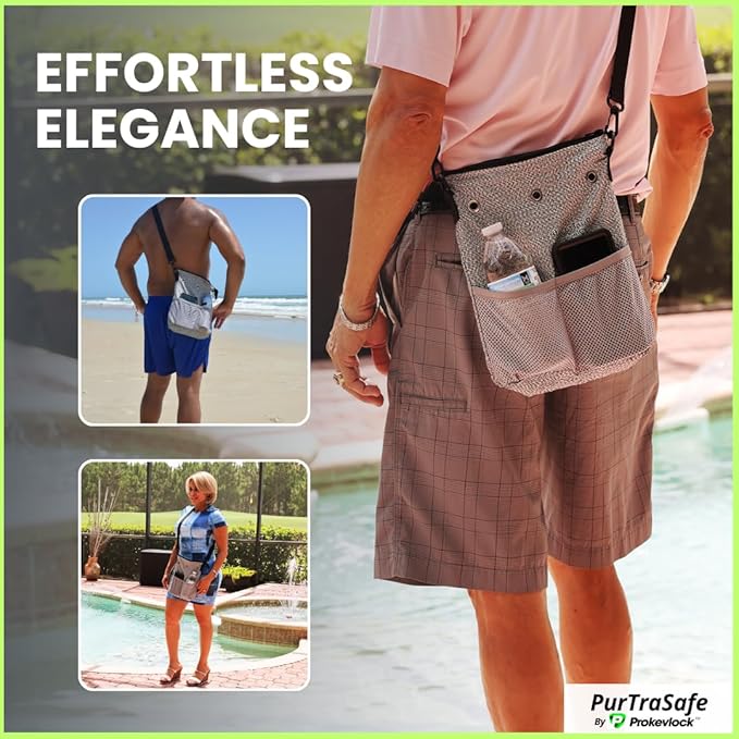 PurTraSafe Anti-Theft Crossbody Purse, UHMWPE & HPPE level V Material, Gray, Portable Key Lock Storage Purse for Travel, Camping, Pool, Beach, and More