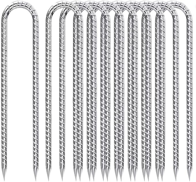 Rebar-Stakes-12-Inch-U-Shaped, Ground Stakes Heavy Duty for High Winds Galvanized Anti-Rust 10pcs Metal Stakes for Ground Heavy Duty Ground Anchors for Garden Dog Fence Chicken Coop Water Pipe