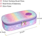 Bagseri 3pcs Clear Backpack for Girls - 15 Inch School Bag Set with Lunch Box and Pencil Case, Heavy Duty Transparent Bookbag for Kindergarten to Grade 2, Purple Mermaid