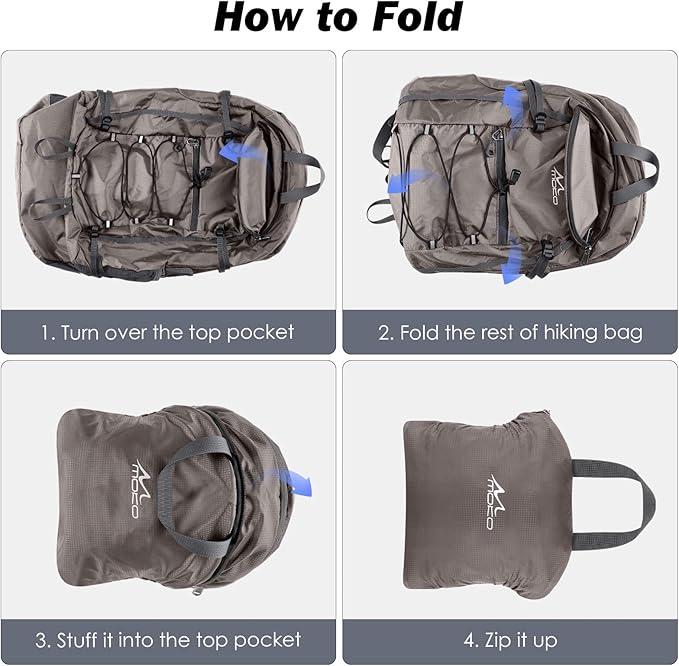 MoKo Hiking Backpack, 40L Large Capacity Camping Backpack with Multiple Pockets, Tear-resistant Travel Daypack for Men Women, Packable and Lightweight Hiking Daypack for Travel Camping Outdoor, Hummus