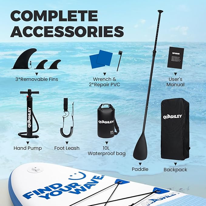 Quashley Inflatable Stand Up Paddle Board,10-11ft Inflatable Paddleboards 32/34 Inch Wide,All Around SUP for Beginners with Lightweight Paddle,Hand Pump,Backpack,Leash,Durable & Portable iSUP Board