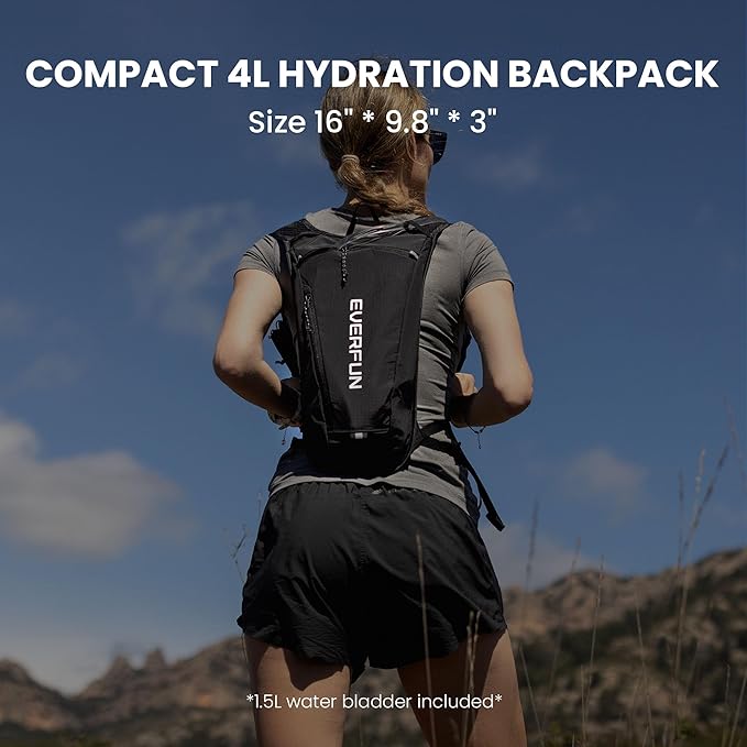 EVERFUN Hydration Backpack Running Vest Small Hiking Water Backpack with 1.5L Water Bladder for Women Men, Lightweight Reflective Dayhike Hydro Pack for Trail Running, Biking, Race, Marathons
