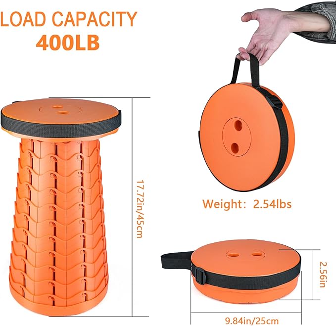 Boreeman Upgraded Folding Stool Lightweight Yet More Sturdy with Load Capacity 400lbs Portable Collapsible Stool for Camping Fishing Hiking BBQ (All Orange)