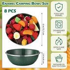Sawysine 8 Pcs 6 Inch Enamel Bowl for Camping and Backpacking Enamelware Mixing Bowls Camping Cookware for Outdoor Cooking, Picnic, Snacks, Home, Farmhouse