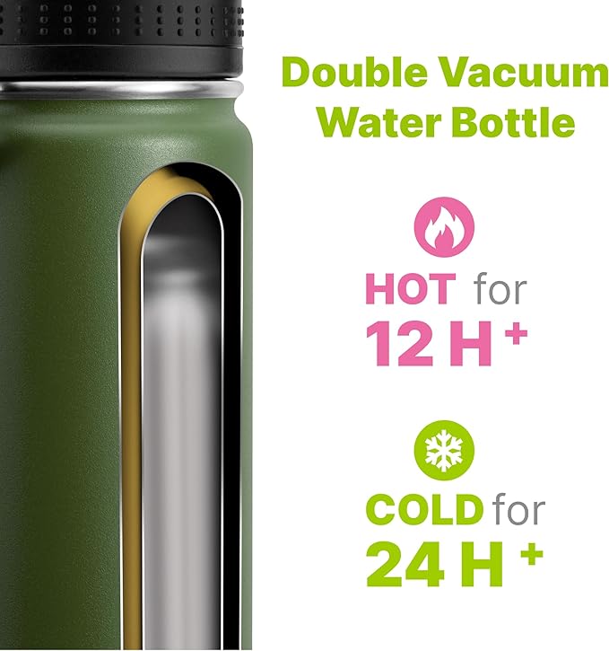 12 oz Water Bottle for Kids School-Reuasble Stainless Steel Vacuum Insulated Wide Mouth Water Bottle for Travle Sports (Grass Green)