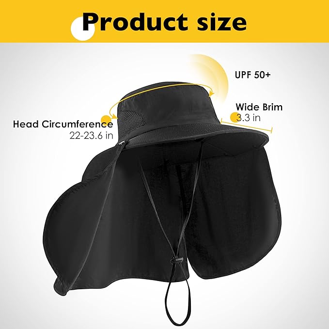 Fishing Hat for Men&Women,Outdoor UV Waterproof Wide Brim Bucket Hat,UPF50+ Sun Hat with Neck Flap