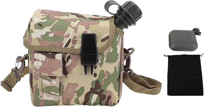 Outdoor Water Canteen, 1.5L Large Capacity Outdoor Water Bottle Handheld Portable Flat Camping with D Shaped Buckle & Adjustable Strap Buckle for Camping, Backpacking, Hiking