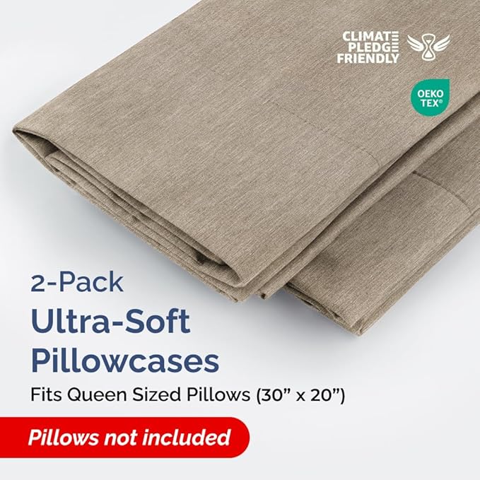 Queen Pillow Cases Set of 2 - Ultra Soft Hotel Quality Pillowcase Covers - Comfy Bedding for Women, Men, Kids and Teens - Machine Washable Pillow Protectors - 2 Pieces Set - Queen Size Heathered Beige