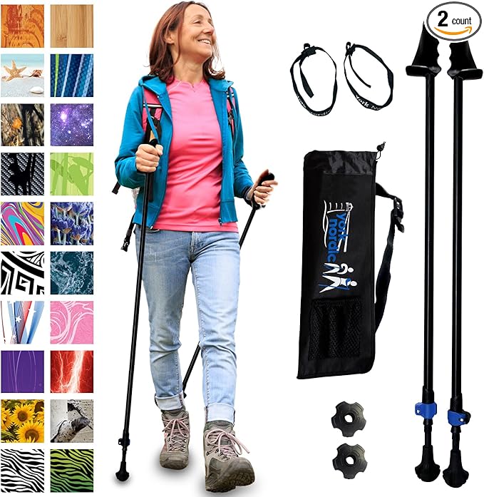 York Nordic Motivator Walking Poles for Balance and Rehab - Patented Stability Grips - Lightweight, Adjustable, and Collapsible - 2 Pieces Adjustable w/flip Locks - Heights 4'6" up to 6'2" - 230 lbs