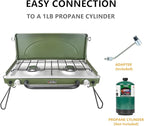 ONLYFIRE OUTDOOR LIVING Portable Camping stove 2-Burner, Propane Gas Stove with Foldable Legs, Camp Stove for Camping, Patio, Backyard, Picnic, Tailgating, RV, BBQ, GS331 Off-white