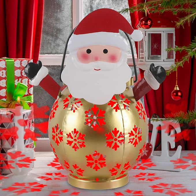 Santa Claus Solar Christmas Decorations with Decorative Hollow Snowflake Design Christmas Solar Lanterns Outdoor Waterproof for Hanging Ouside