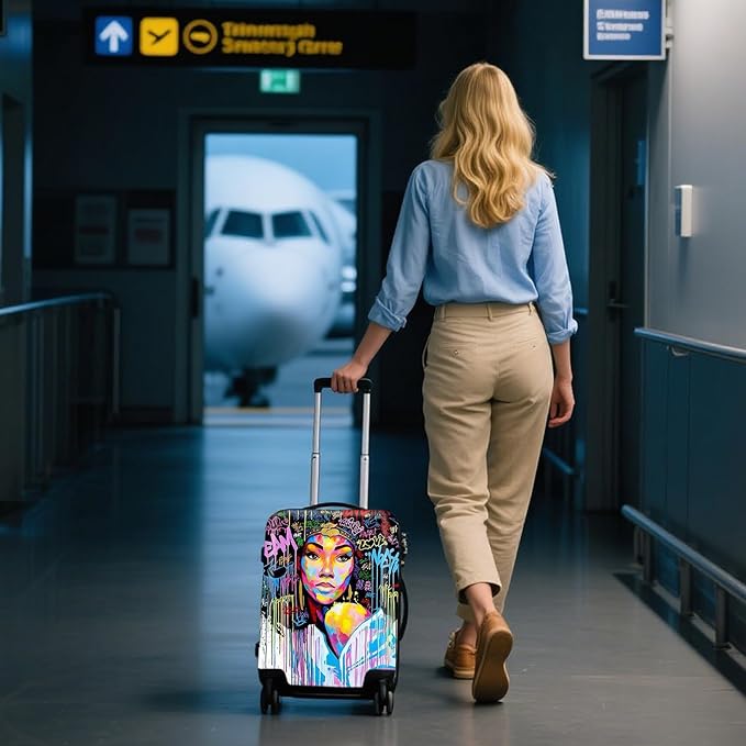 WUJIAONIAO Travel Luggage Cover Baggage Suitcase Cover Protector Skins 18-32 Inch (Graffiti A8, S (for 18-20 inch luggage))
