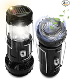2-Pack Solar Camping Fan w/ Lantern, DIBMS Collapsible Solar Powered USB Rechargeable & Battery Powered Emergency Hanging Lights for Camping Tent Hurricanes Power Outages Storm Indoor Outdoor