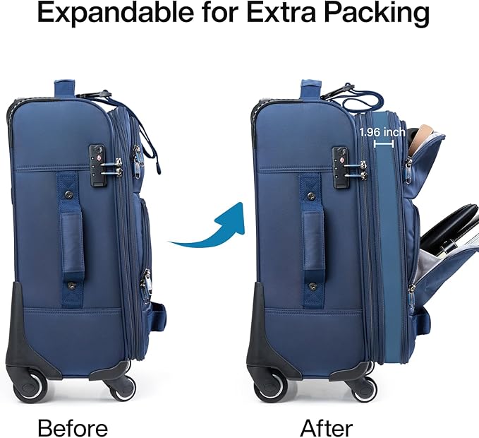 Hanke 20 Inch Softside Expandable Carry On Luggage with Spinner Wheels, Rolling Suitcase Travel Luggage with TSA Approved Luggage,Blue