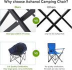Oversized Camping Chairs, Camp Chairs, Camping Chairs for Heavy People, Padded Outdoor Folding Moon Chairs with Extra Wide Seats, Lawn Chairs Folding Supports up to 350lbs
