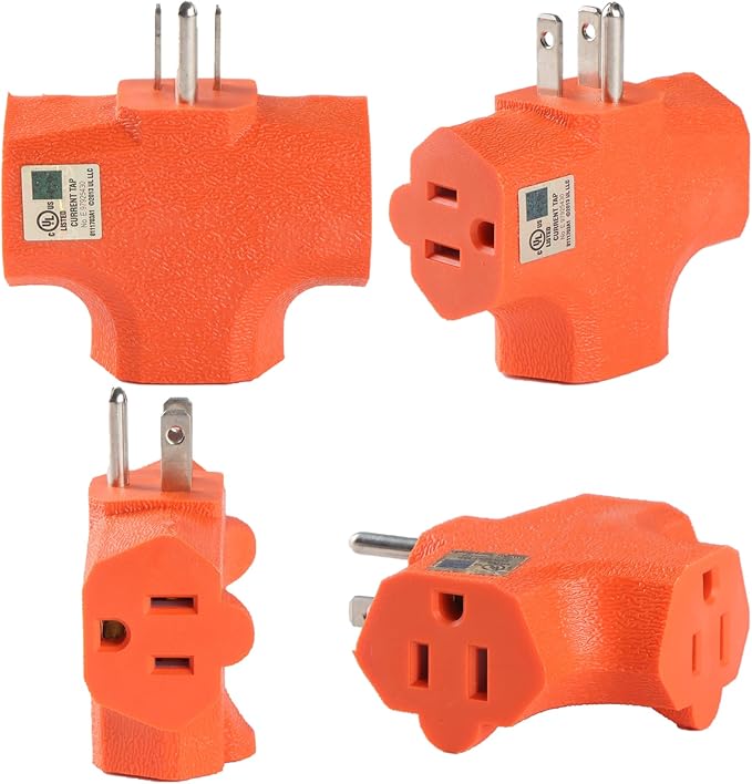 3 Way Plug Adapter - UL Listed - Outdoor Outlet Splitter 3 Prong - Electrical Outlet Extender, Wall Outlet Expander, Outdoor Heavy Duty Triple Plug Outlet Adapter