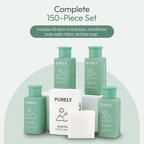 150‑Piece Bulk Travel Toiletries Set | Hotel & Airbnb Essentials | 1.3 oz Bottles (30 Shampoo, 30 Conditioner, 30 Body Wash, 30 Lotion, 30 Bar Soap) | Guest Bathroom Supplies + Homeless Outreach