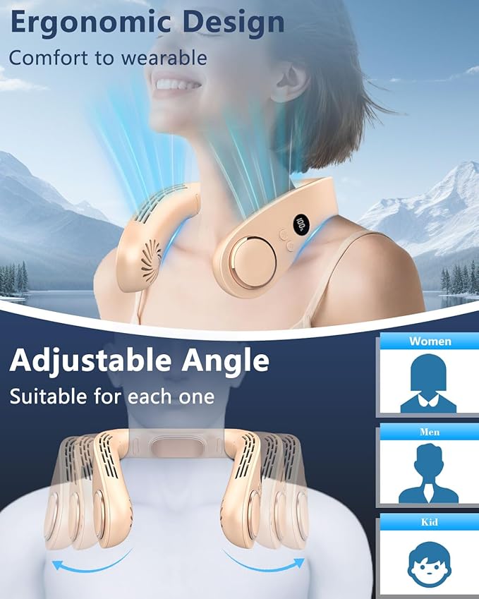 Neck Cooler for Hot Weather,Neck Fan Rechargeable Battery AC Unit,Personal Neckband Wear Wireless Cool Plates Fans Fast Charging Conditioning,Soundless Best Neck Fan for Walk Travel Airplane