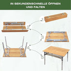 Bamboo Folding Camping Table 4 Folds with Adjustable Aluminum Legs Portable Picnic Table with Storage and Carry Bag for Outdoor Hiking Beach 2-4 Person