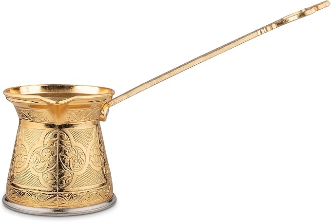 Alisveristime Authentic Turkish Coffee Pot, Handmade Cezve/Ibrik, 2.75-Inch Width, 2.75-Inch Height - 6.76 Ounce Enhance Your Coffee Experience Now! (2 Cup) (Gold)