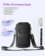 64 oz Water Bottle Insulated with Handle and Carry Pouch, Half Gallon Stainless Steel Water Bottles Mug with Straw Lid Spout Lid,Reusable Metal Tumbler Jug Flask Cup,Keep Cold & Hot,Purple