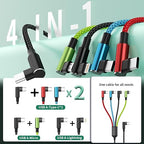 Travel Vacation Essentials USB C Multi Charging Cable, Right Angle 4 in 1 Charging Cable, Phone Charger Cords with IP/Type C/Type C/Micro Port, Compatible with Most Cell Phones and More（1Pack 5FT）