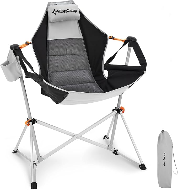 KingCamp Hammock Chair with Footrest, Swinging Portable Folding Camping Chairs for Adults MAX 440lbs Heavy Duty Foldable Oversized Rocker with Cup Holder Pillow for Outdoor Beach Patio Sport Lawn