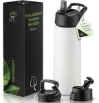 SipX™ Triple-Insulated Stainless Steel Water Bottle 25oz. With 3 Lids, BPA-Free Reusable Insulated Water Bottle Keeps Cold 24 Hours, Metal Water Bottle Made Of Sustainable Material For Hiking & Biking