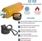 Vacuum Insulated Sports Water Bottle with Straw Lid Dustproof, 3 Lids, 24/32/40/64 Oz BPA Free Double Wall Stainless Steel Water bottle, Keep Cold 24 Hour/Hot 12 Hour-32 Oz Gradient Orange