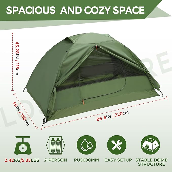 Clostnature Crux Lightweight Tent for Backpacking - 1/2/3/4 Person Ultralight Backpacking Tent, Waterproof Easy Setup Camping Tent, Hiking Tent for Outdoor, Hiking and Mountaineering