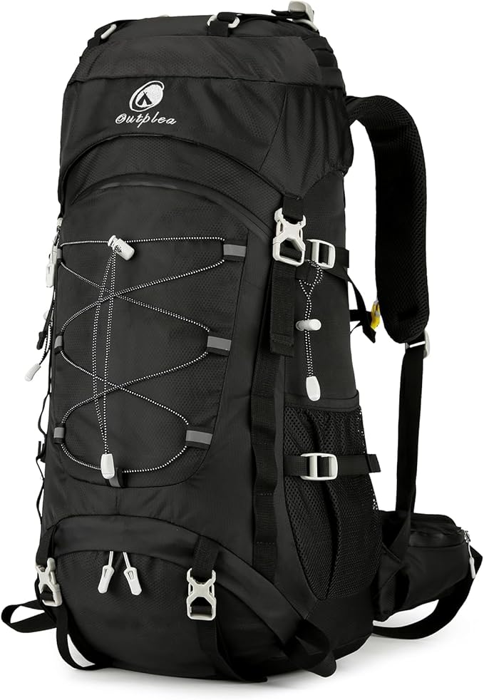 60L Waterproof Backpacking Hiking Backpack with Rain Cover for Men, Large Camping Backpack, Black