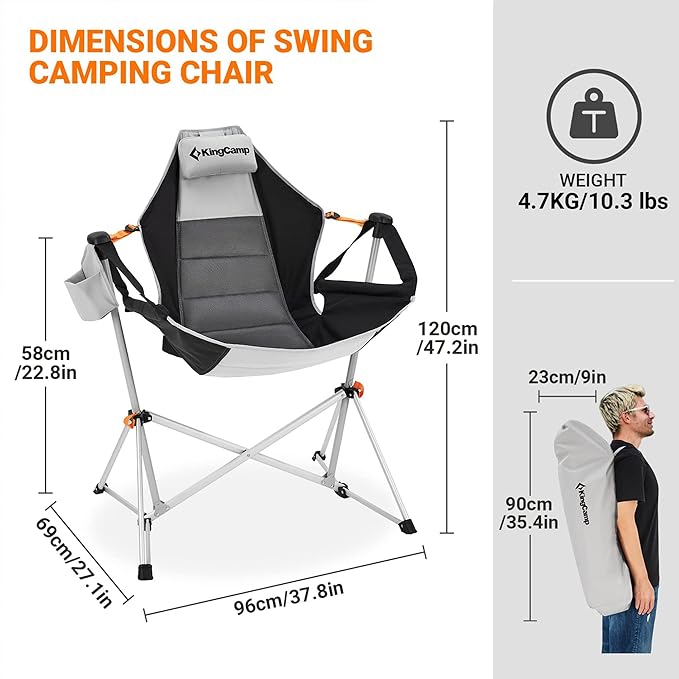 KingCamp Hammock Chair with Footrest, Swinging Portable Folding Camping Chairs for Adults MAX 440lbs Heavy Duty Foldable Oversized Rocker with Cup Holder Pillow for Outdoor Beach Patio Sport Lawn