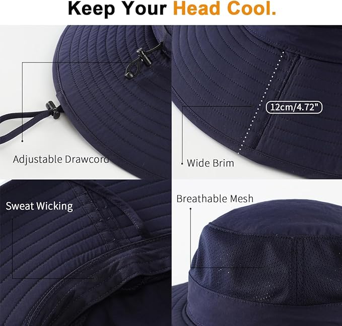 Home Prefer UPF50+ Mens Sun Hat Wide Brim Fishing Hat Foldable Large Brim UV Protection Sun Hat for Men Women Beach Gardening