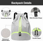 Hoedia Sports Drawstring Backpack - String Swim Gym Bag with Shoes Compartment and Wet Proof Pocket for Women&Men