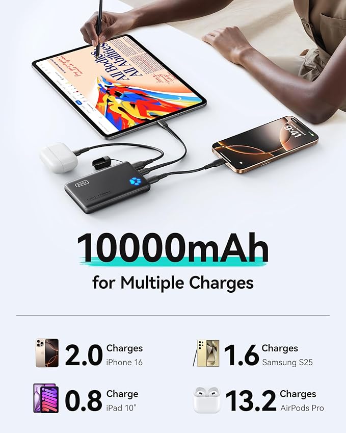 INIU Portable Charger, Ultra Slim 10000mAh 45W PD Power Bank, USB C in&Out Fast Charging Battery Pack, Travel Essential Phone Powerbank Compatible with iPhone 17 16 15 Samsung S22 S21 Google iPad etc