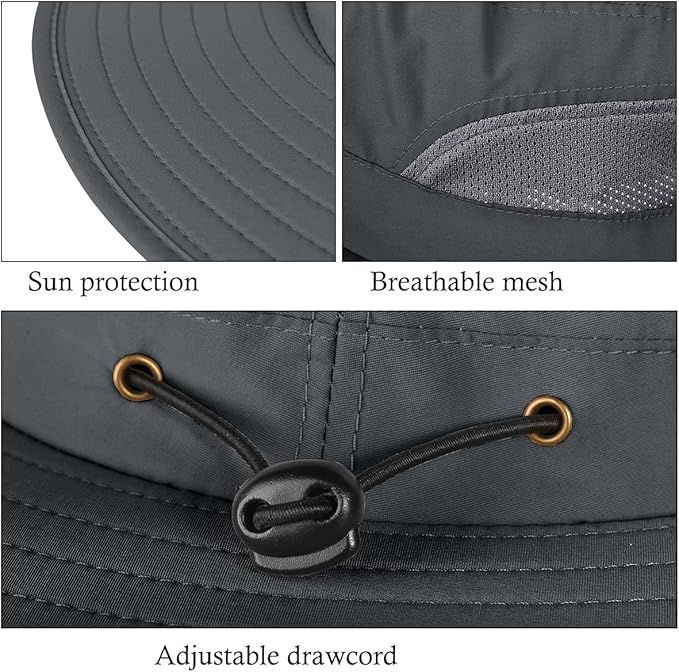 3 Pack Mens UPF 50+ Wide Brim Sun Hat with Neck Flap for Fishing Hiking Garden