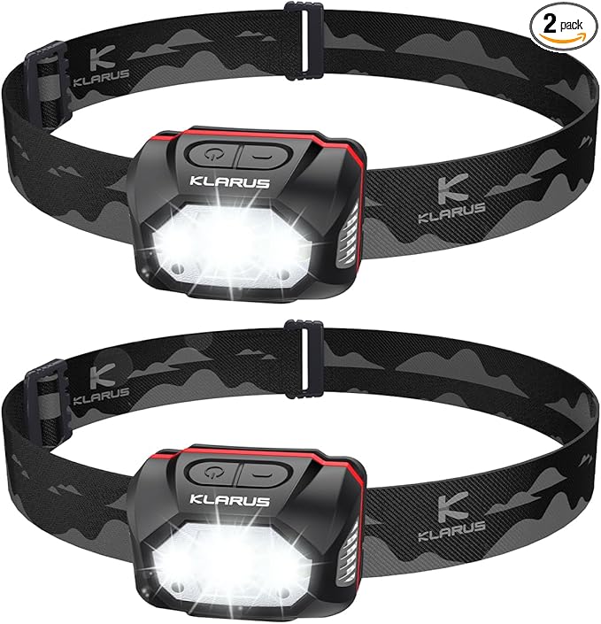 klarus HM1 2PCS IPX6 Waterproof Rechargeable Headlamp with Motion Sensor: 70 Hours Long Battery Life, Full Charge in 2.5 Hours, 440 Lumens Consistent Output, Shock and Drop Resistant