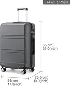 Kono 24 Inch Luggage Suitcase Lightweight with Spinner Wheels TSA Lock Hardside Medium Checked Luggage Durable Rolling Suitcase Grey