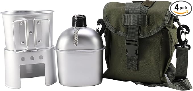 Military Canteen with Cup Stove and Molle Pouch Military Surplus Army Canteen for Outdoor Camping Hiking Surviving Backpacking