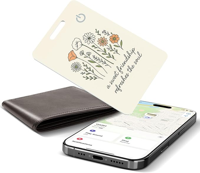 Wallet Tracker Card (iOS Only), Rechargeable Bluetooth Smart Tracking for Apple Find My Compatible Anti Tracker for Men Women Slim Item Locator for Purse Passport Key Luggage Tag (1Pcs/Friend FLR)