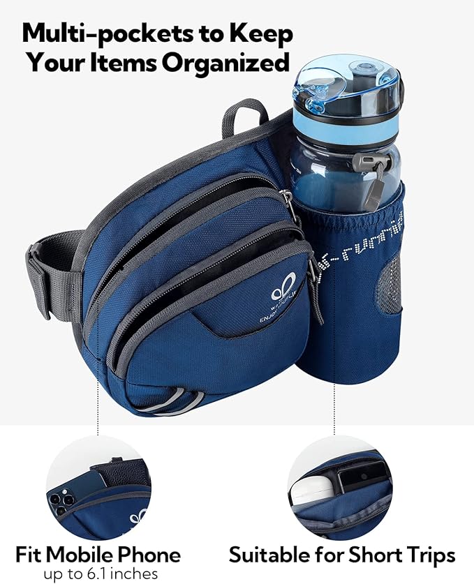 WATERFLY Fanny Pack Waist Bag: Waist Pack for Women Men with Water Bottle Holder Hiking Fanny Pack for Running Walking DogWalking Travel Cycling