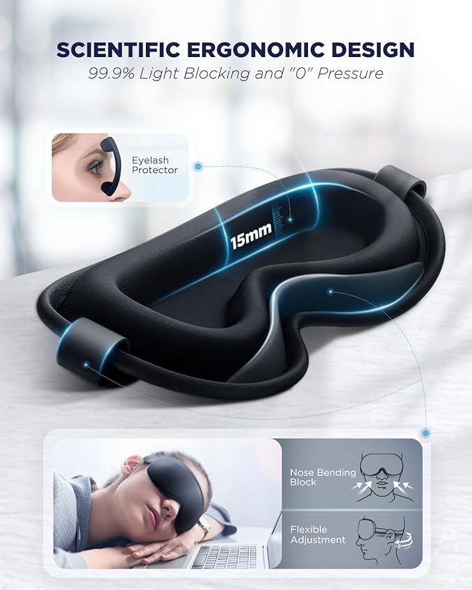 3D Cooling Gel Eye Mask - Reusable Cold Sleep Mask, Eyes Ice Pack with Hot & Cold Compress Therapy for Puffiness, Dark Circles, Dry Eyes, Headaches and Stress Relief (Black,1 Pack)