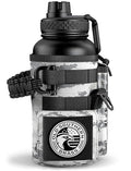 Combat Canteen - 32oz Insulated Water Bottle with Paracord Handle, Stainless Steel Water Jug with Rugged Pockets for Keys, Wallet & Phone - White Digital - Old Southern Brass