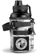 Combat Canteen - 32oz Insulated Water Bottle with Paracord Handle, Stainless Steel Water Jug with Rugged Pockets for Keys, Wallet & Phone - White Digital - Old Southern Brass