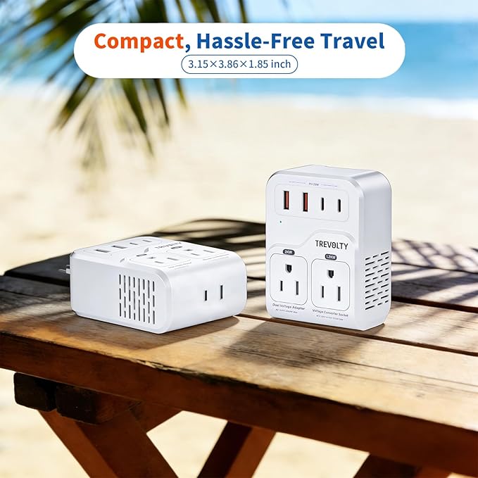 2000W Voltage Converter US to Europe for Hair Dryers, 7-in-1 220V to 110V Converter for European Travel with 3 AC/2 USBA/2 USBC Ports (PD20W)